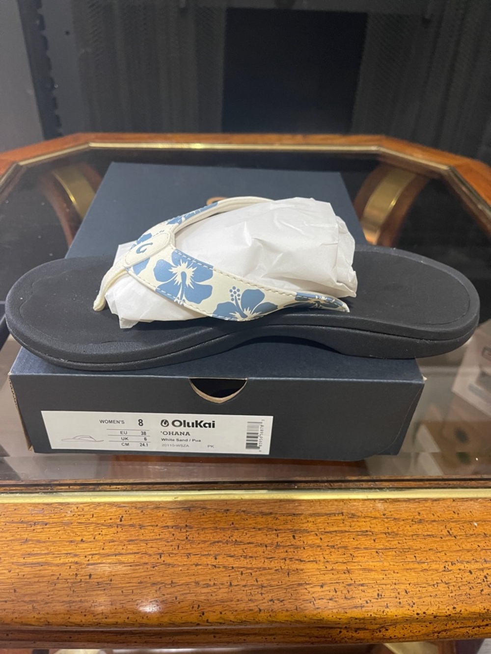 OluKai Ohana Flip Flop with Blue Floral Strap